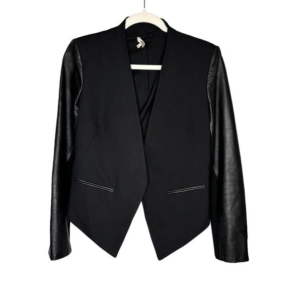 Helmut Lang Smoking Wool Leather Sleeve Cropped Tuxedo Blazer - Picture 2 of 6